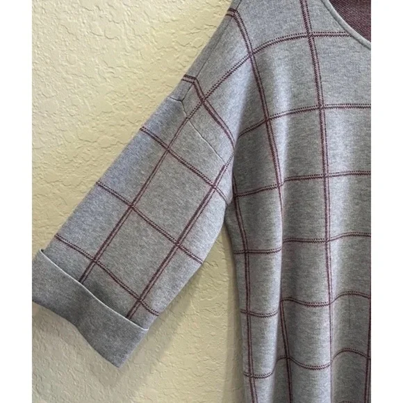 NWT TAHARI Pullover Plaid Tunic Knit Sweater Top 3/4 Sleeves Grey Red Women’s 1X - Picture 5 of 8